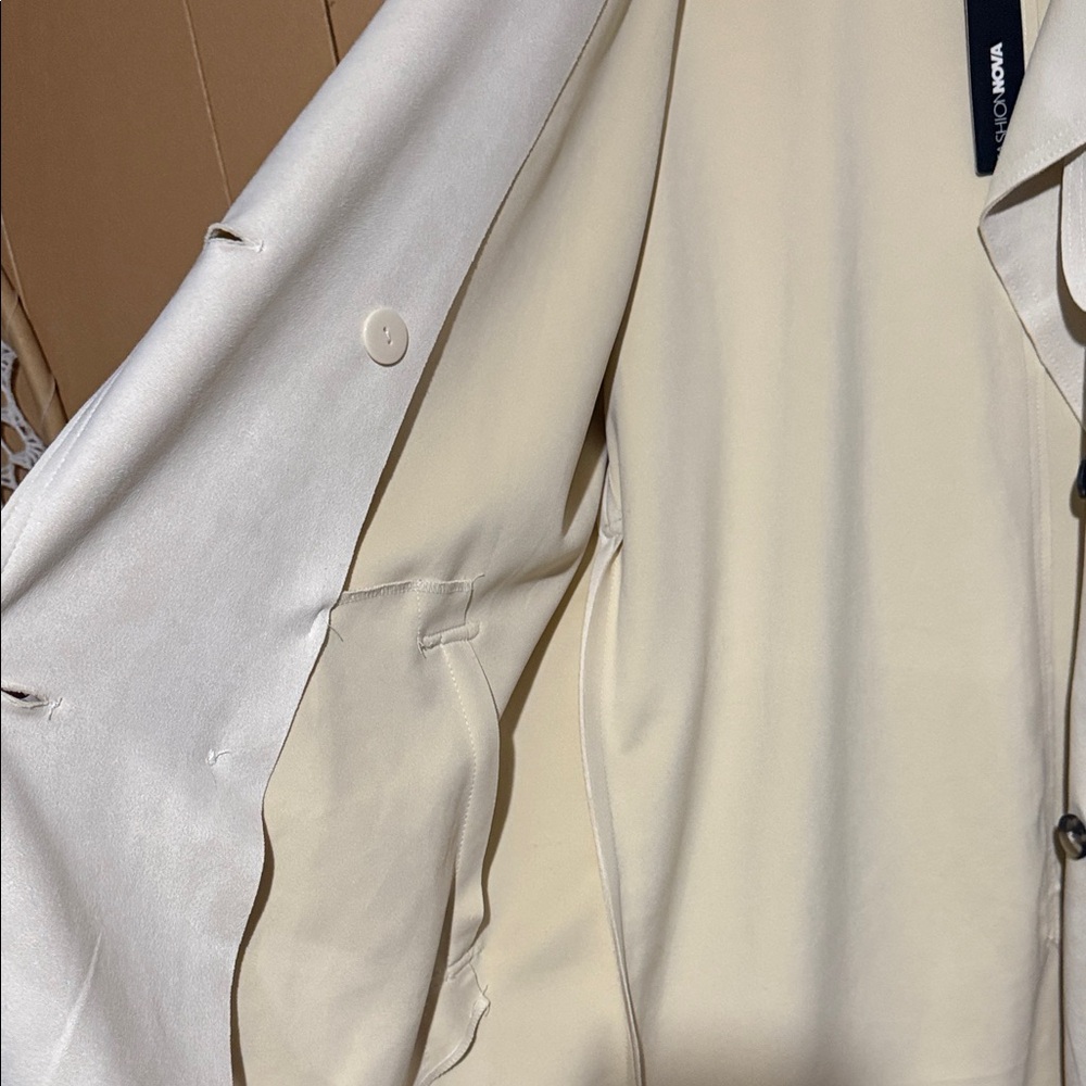 Fashion Nova Women's Cream Double-Breasted Pea Coat - Picture 7 of 16